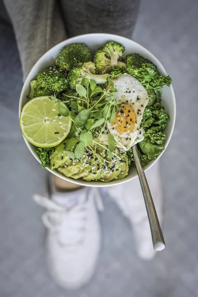 Gröna Fitness Frukost Skål Och Active Wear — Stockfoto