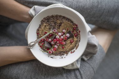 Christmas Chocolate Smoothie  Fitness Bowl with Frozen Berries clipart