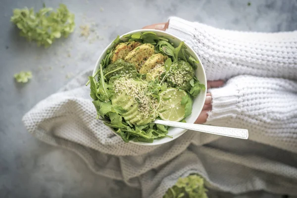 Green Fitness Desayuno Veggie Bowl Con Falafel Aguacate — Foto de Stock
