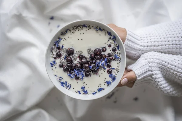 Tazón Yogur Negro Blanco Azul — Foto de Stock