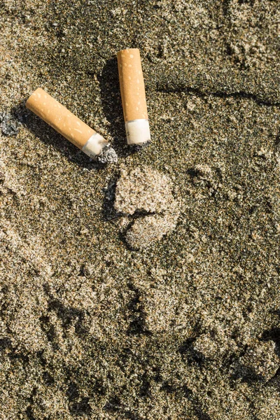 Cigarette Buds Left Sandy Beach — Stock Photo, Image