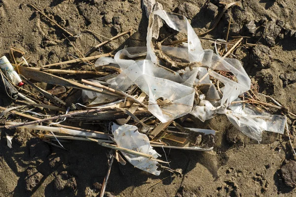 Pollution Plastic Litter Material Sand Beach — Stock Photo, Image