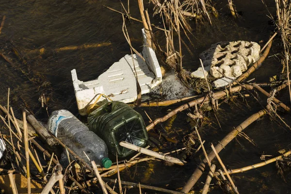 Pollution Plastic Litter Material Sand Beach — Stock Photo, Image