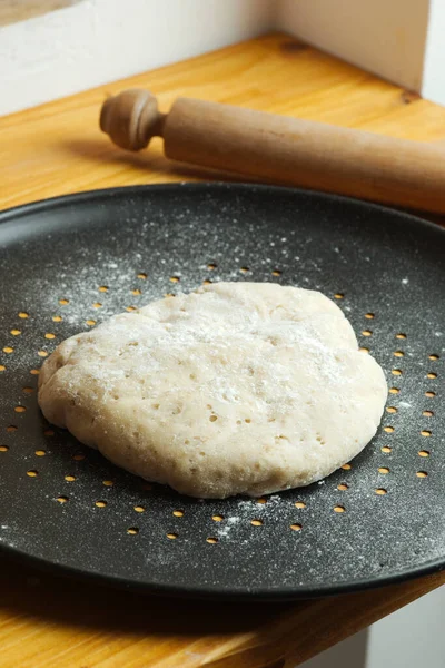 Preparación Clásica Pizza Casera Margherita Con Salsa Tomate Queso Mozzarella —  Fotos de Stock