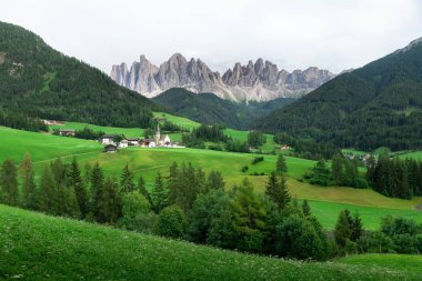 Dağlar arka plan ile kırsal ve yeşil alan güzel manzarasına Dolomites, İtalya dan yaz.