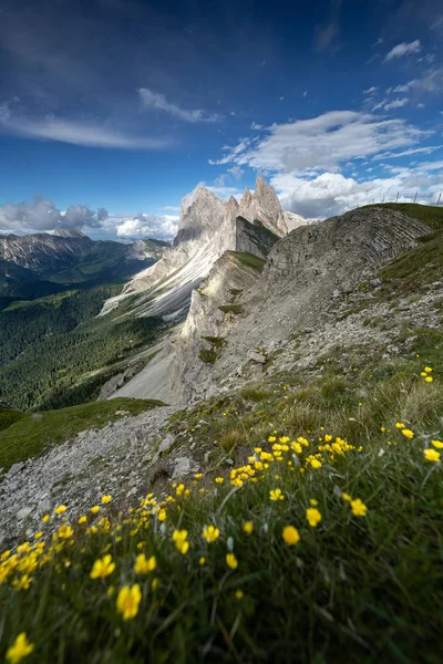 Mavi Gökyüzü Ile Yeşil Dağ Muhteşem Manzara Görünümü Yaz Dolomites — Stok fotoğraf