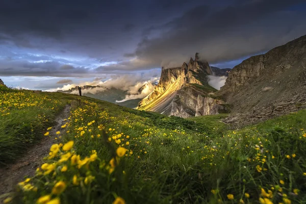 Atemberaubende Landschaften Blick Auf Goldenes Licht Auf Den Berg Mit — Stockfoto