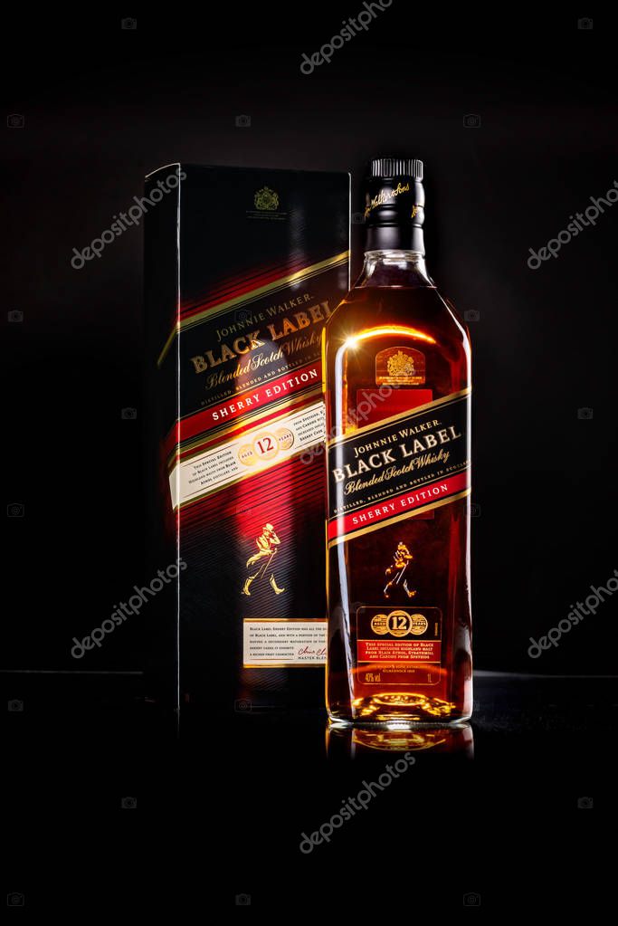 BANGKOK, THAILAND-August 25th 2018: Johnnie Walker Black Label the most widely distributed brand of blended Scotch Whisky.