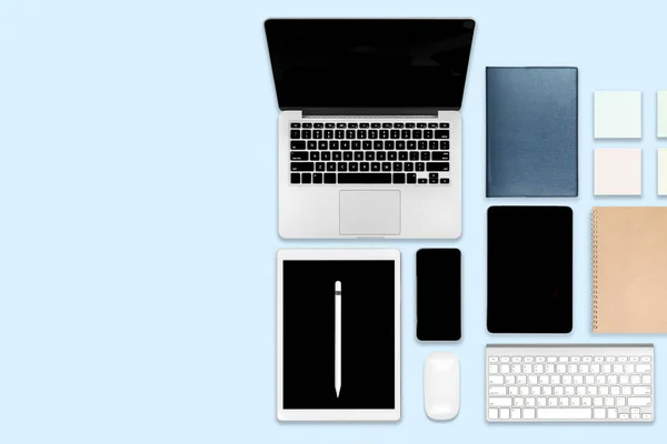 Flat Lay Photo Office Table Laptop Computer Digital Tablet Mobile — Stock Photo, Image