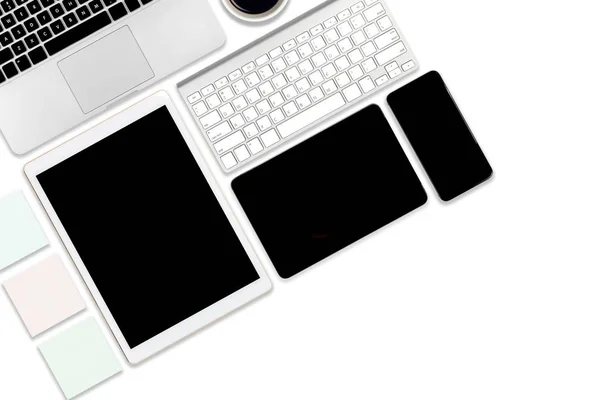 Flat Lay Photo Office Table Laptop Computer Digital Tablet Mobile — Stock Photo, Image