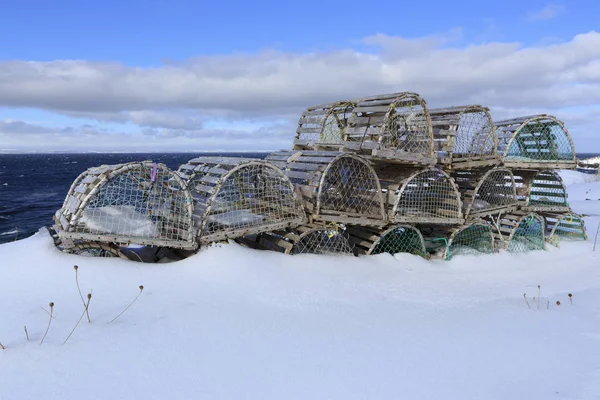 Istakoz Tuzaklar Kırsal Newfoundland Içinde Kar Kaplı — Stok fotoğraf