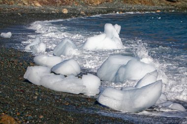 Bir buzdağının küçük bir kısmı ayrılıp sahile vurmuş, Newfoundland ve Labrador, Kanada.