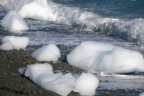 Petites Sections Iceberg Qui Sont Détachées Sont Échouées Sur Plage Photos De Stock Libres De Droits