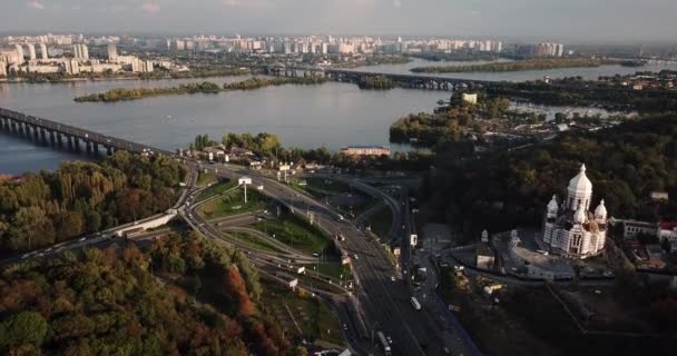 Gravação aérea da paisagem urbana de Kiev — Vídeo de Stock