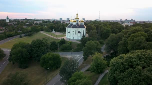 Повітряні запису Чернігівський міський пейзаж — стокове відео