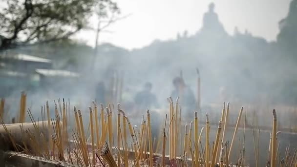 Bâtons d'arôme dans le temple bouddhiste — Video