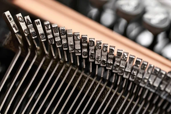 Retro typewriter in studio. Macro close up. — Stock Photo, Image