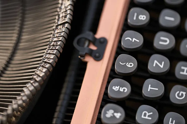 Retro typewriter in studio. Macro close up. — Stock Photo, Image