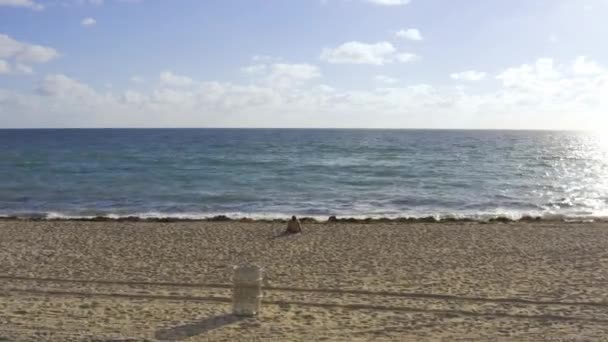 Blick auf sonnigen Sandstrand und rollende Wellen in Miami in den USA — Stockvideo