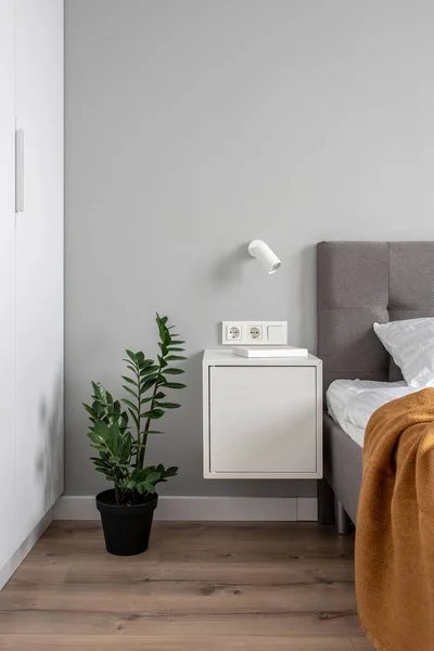Stort soveværelse i moderne stil med lyse vægge - Stock-foto