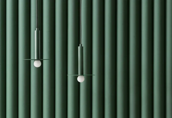 Lampe en métal vert foncé suspendue sur fond mural plié coloré en studio — Photo