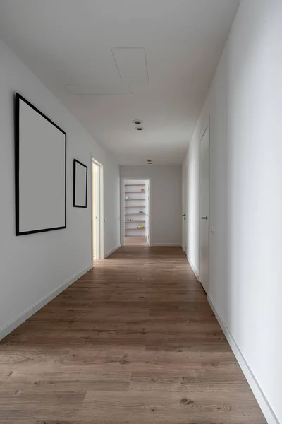 Stijlvol modern interieur met witte muren en parket — Stockfoto