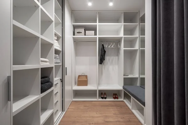 Stylish modern dressing room in light tones — Stock Photo, Image
