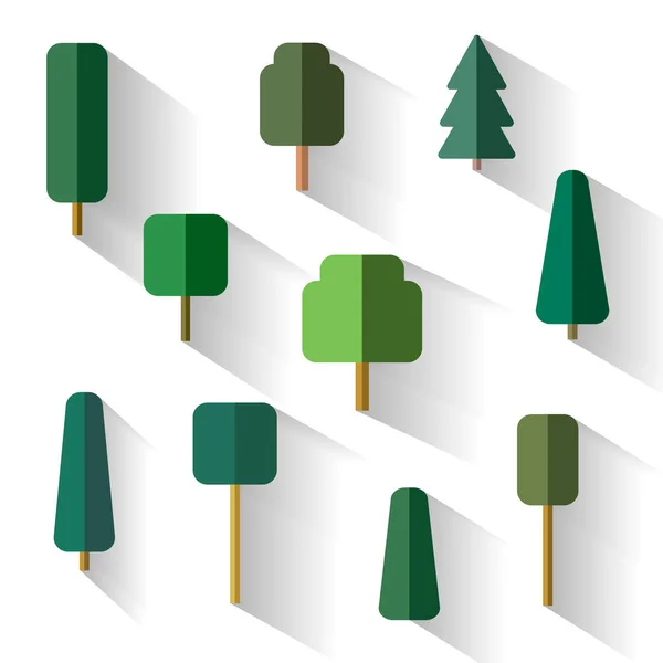 Beyaz Arka Plan Üzerinde Farklı Yeşil Ağaçlar Kümesi — Stok Vektör