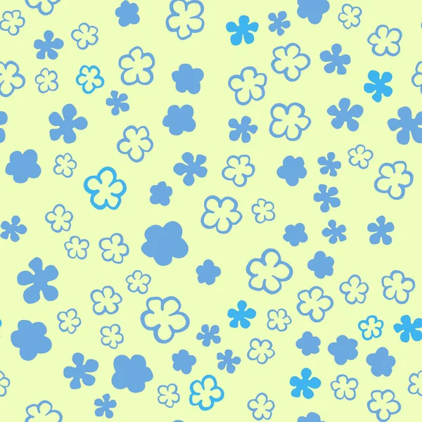 Patrón de costuras vectoriales pequeñas flores azules en un amarillo — Vector de stock
