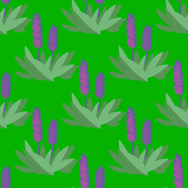 Vektor nahtloses Muster mit Blumen violette Farbe auf grün — Stockvektor