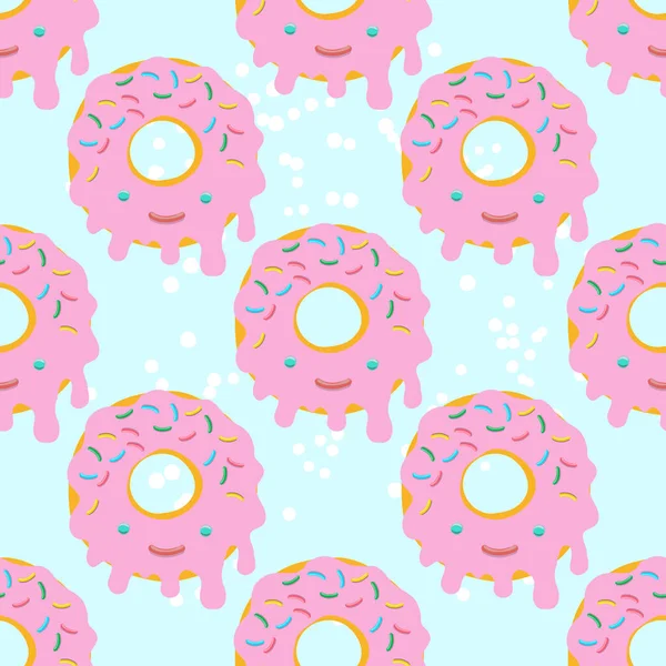 Kawaii tarzında pembe jöleli donutların kusursuz çizimi mavi renkte. — Stok Vektör