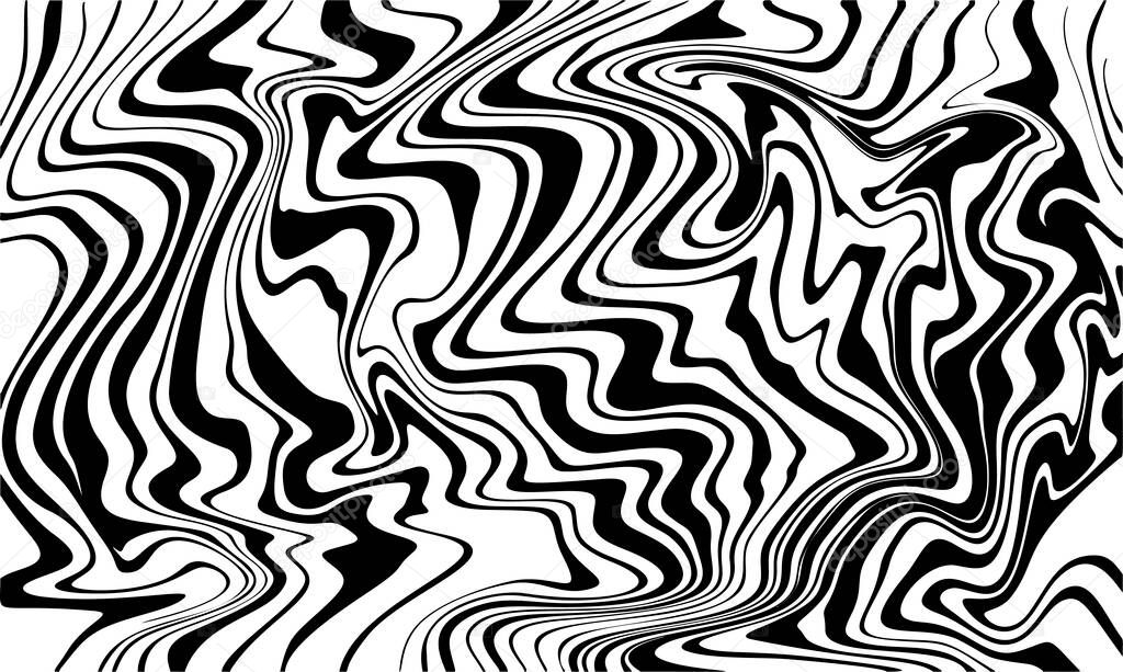Vector abstract background black stripes zebra print effect on white background. Fluid art