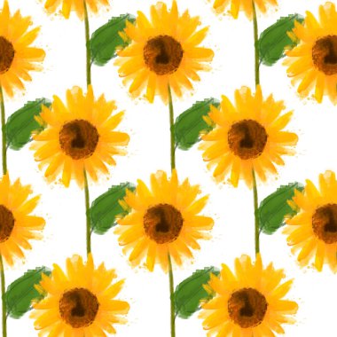 Kusursuz desenli suluboya beyazı ayçiçekleri