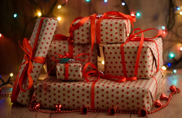 Cadeaux Nouvel Emballage Cadeaux Noël Guirlande Avec Lumières Nouvel — Photo