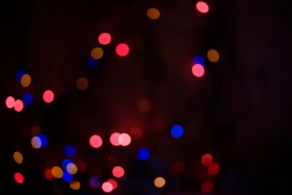 Hermoso Bokeh Sobre Fondo Oscuro Luces Festivas Garland Llave Oscura —  Fotos de Stock