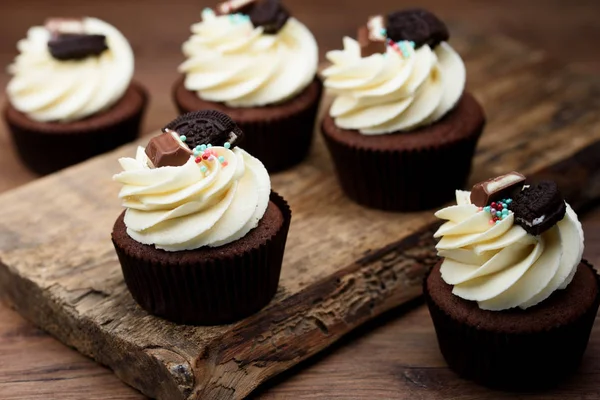 Chocolate Tasty Sweet Cupcake Vanilla Cream Condensed Milk — Stock Photo, Image