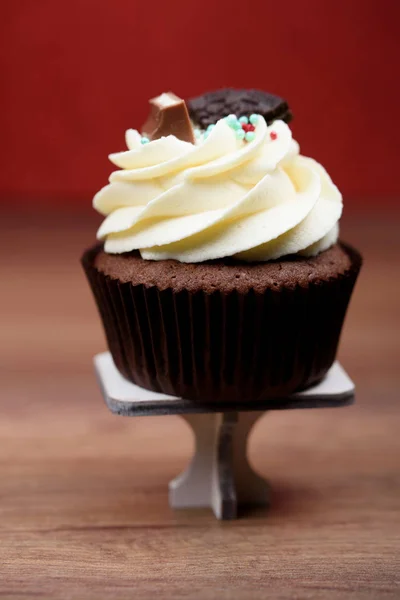 Chocolate Tasty Sweet Cupcake Vanilla Cream Condensed Milk — Stock Photo, Image