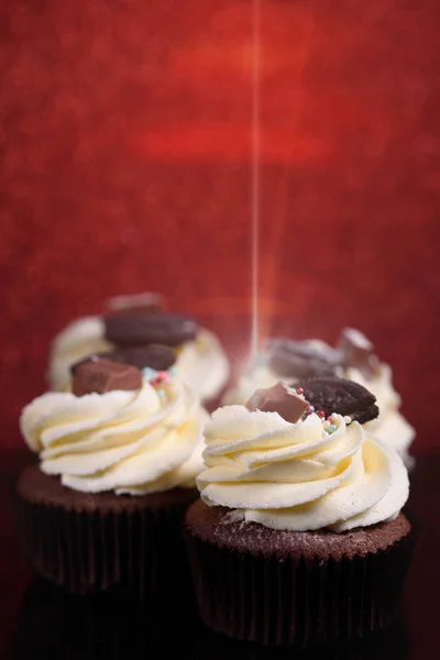 Chocolate Tasty Sweet Cupcake Vanilla Cream Condensed Milk — Stock Photo, Image