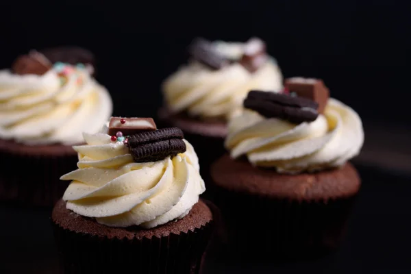 Chocolate Tasty Sweet Cupcake Vanilla Cream Condensed Milk — Stock Photo, Image