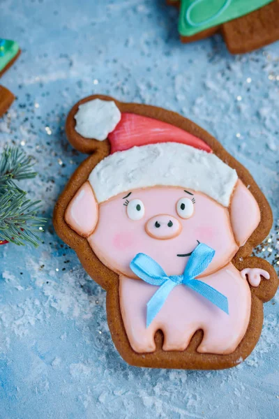 Sweet and delicious imitation pianniki. Gingerbread in the shape of a pig. 2019 is the year of the Pig.