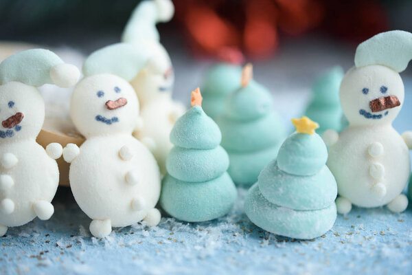 Appetizing and beautiful marshmallow snowman.