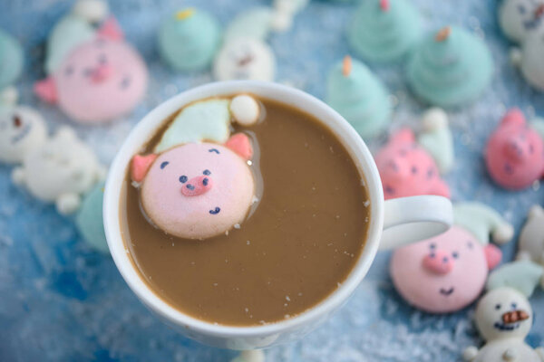 Appetizing and beautiful marshmallow snowman.