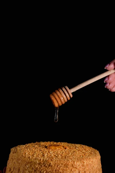 Heerlijk Zeer Mooie Honing Cake Met Zure Room Bessen Donkere — Stockfoto