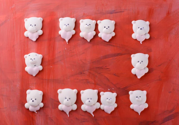 Delizioso Appetitoso Dolce Pikatny Marshmallows Nella Forma Orsi Con Cuore — Foto Stock