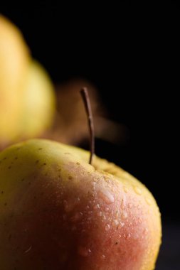 Olgun iştah açıcı elma çuval bezi ile. Tarçın, elma, çuval bezi, tablo, bıçak. Meyve.