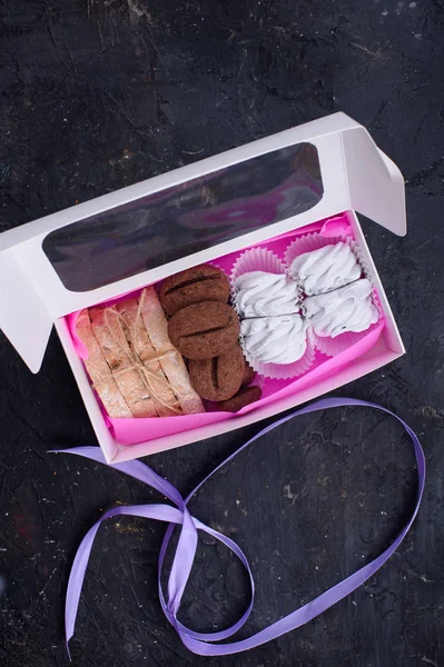 Deliciosos Juegos Regalo Malvavisco Galletas Con Sabor Frma Biscotti Postres — Foto de Stock