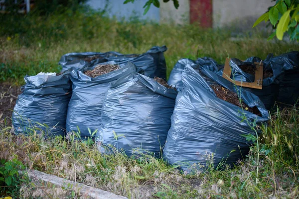 Plastik hitam untuk sampah di taman umum — Stok Foto