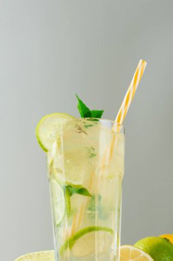 Limon ve kireç, zencefil ve nane yaprakları dilimleri ile soğutma limonata.