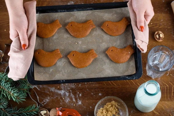 Fragrant gingerbread cookies with nuts. The process of baking gingerbread.