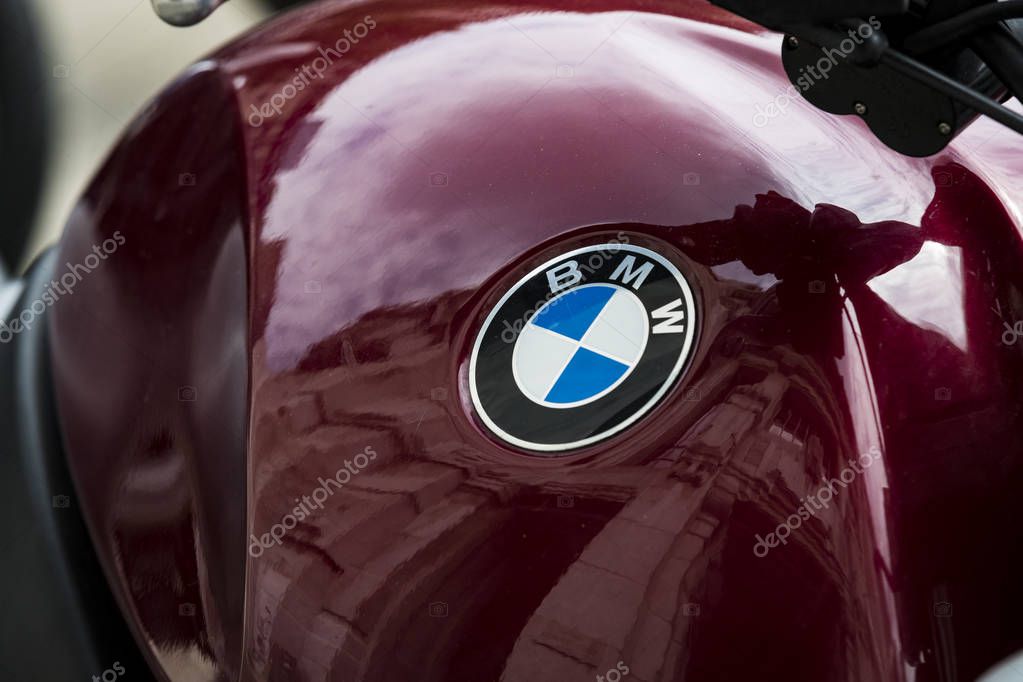 6 JUNE 2018, MILAN, ITALY: BMW Motorcycle Emblems on the streets of Milan in Italy.